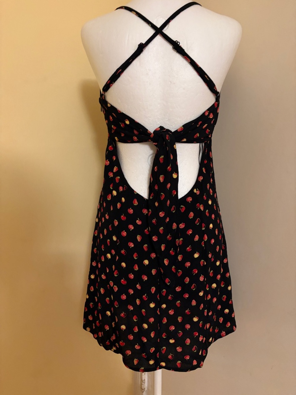 Kimchi Blue Black Mini Dress with Red & Gold Strawberry Print L - Picture 3 of 8